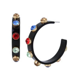 STONE RESIN HOOP EARRINGS BLACK
