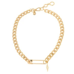 SAFETY PIN SHORT PENDANT GOLD
