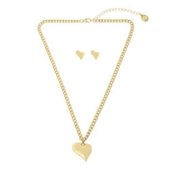 HEART PENDANT AND STUD SET GOLD
