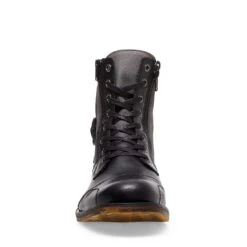 SIDETRACK BLACK LEATHER -Cheap Boots And Beyond Store STEVEMADDEN BOOTS SIDETRACK BLACK LEATHER FRONT