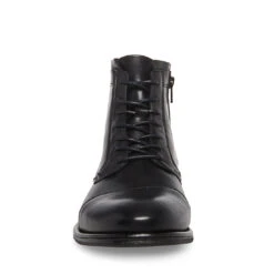 WELLS BLACK LEATHER -Cheap Boots And Beyond Store STEVEMADDEN SHOES WELLS BLACK LEATHER FRONT