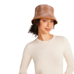 REVERSIBLE PLAID BUCKET HAT CAMEL FABRIC -Cheap Boots And Beyond Store STEVEMADDEN ACCESSORIES SMA 537 CAMEL 01 1