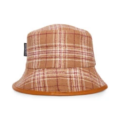 REVERSIBLE PLAID BUCKET HAT CAMEL FABRIC