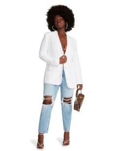 LINEN ON THE EDGE BLAZER WHITE -Cheap Boots And Beyond Store STEVEMADDEN APPAREL BM202672 WHITE 01