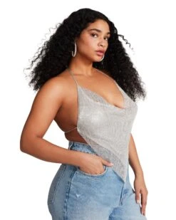 BARELY THERE RHINESTONE HALTER SILVER -Cheap Boots And Beyond Store STEVEMADDEN APPAREL RTW0063 SILVER LARGE 1541