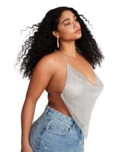 BARELY THERE RHINESTONE HALTER SILVER -Cheap Boots And Beyond Store STEVEMADDEN APPAREL RTW0063 SILVER LARGE 1559 1