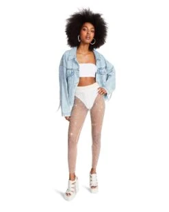 MESH RHINESTONE PANTS IVORY