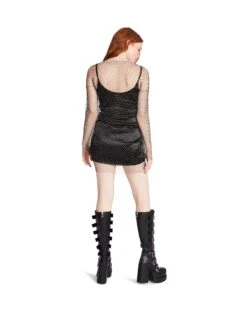 MESH RHINESTONE MINI DRESS BLACK -Cheap Boots And Beyond Store STEVEMADDEN APPAREL RTW0336 BLACK 06
