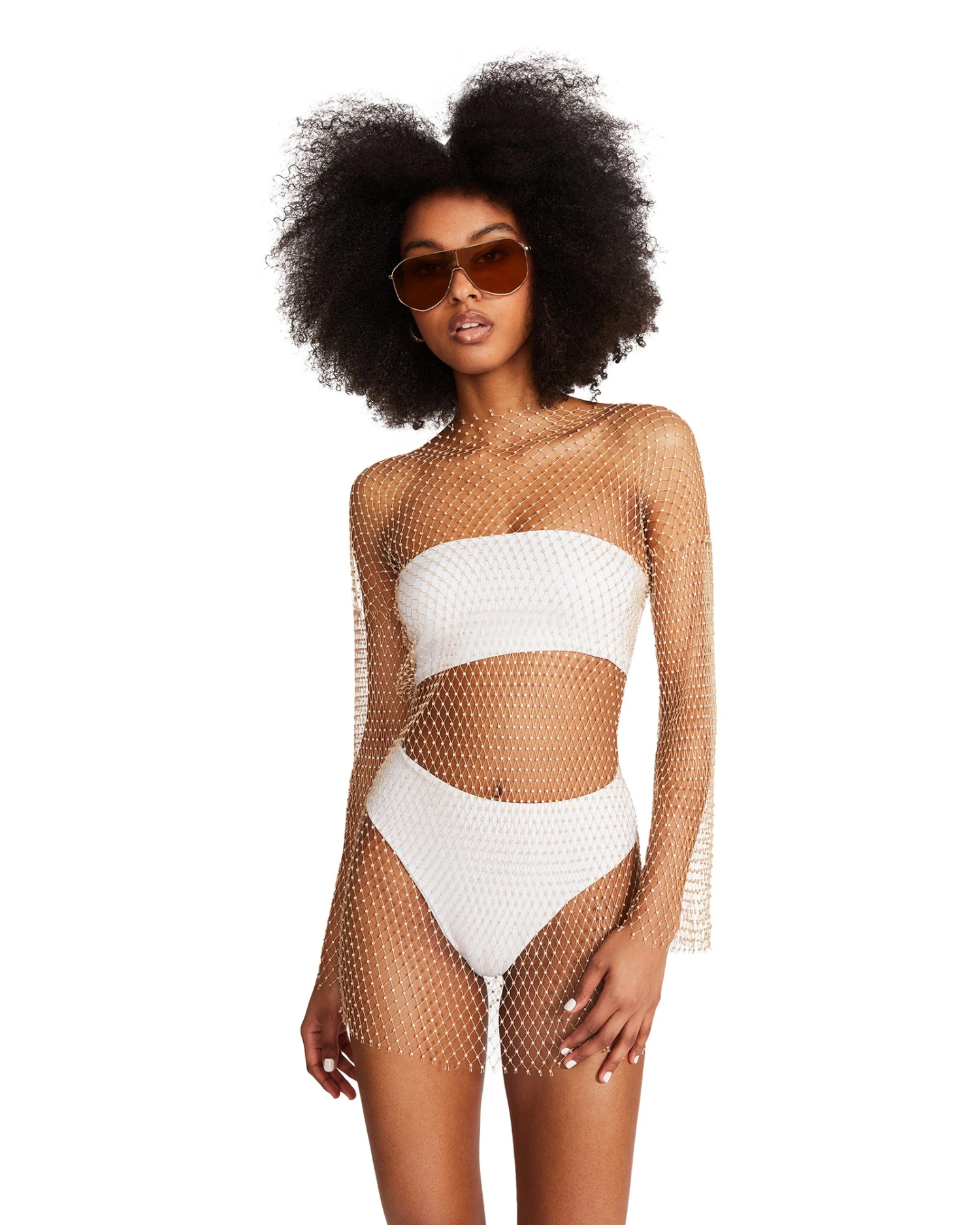 MESH RHINESTONE MINI DRESS TAN 3 MESH RHINESTONE MINI DRESS TAN - Image 3