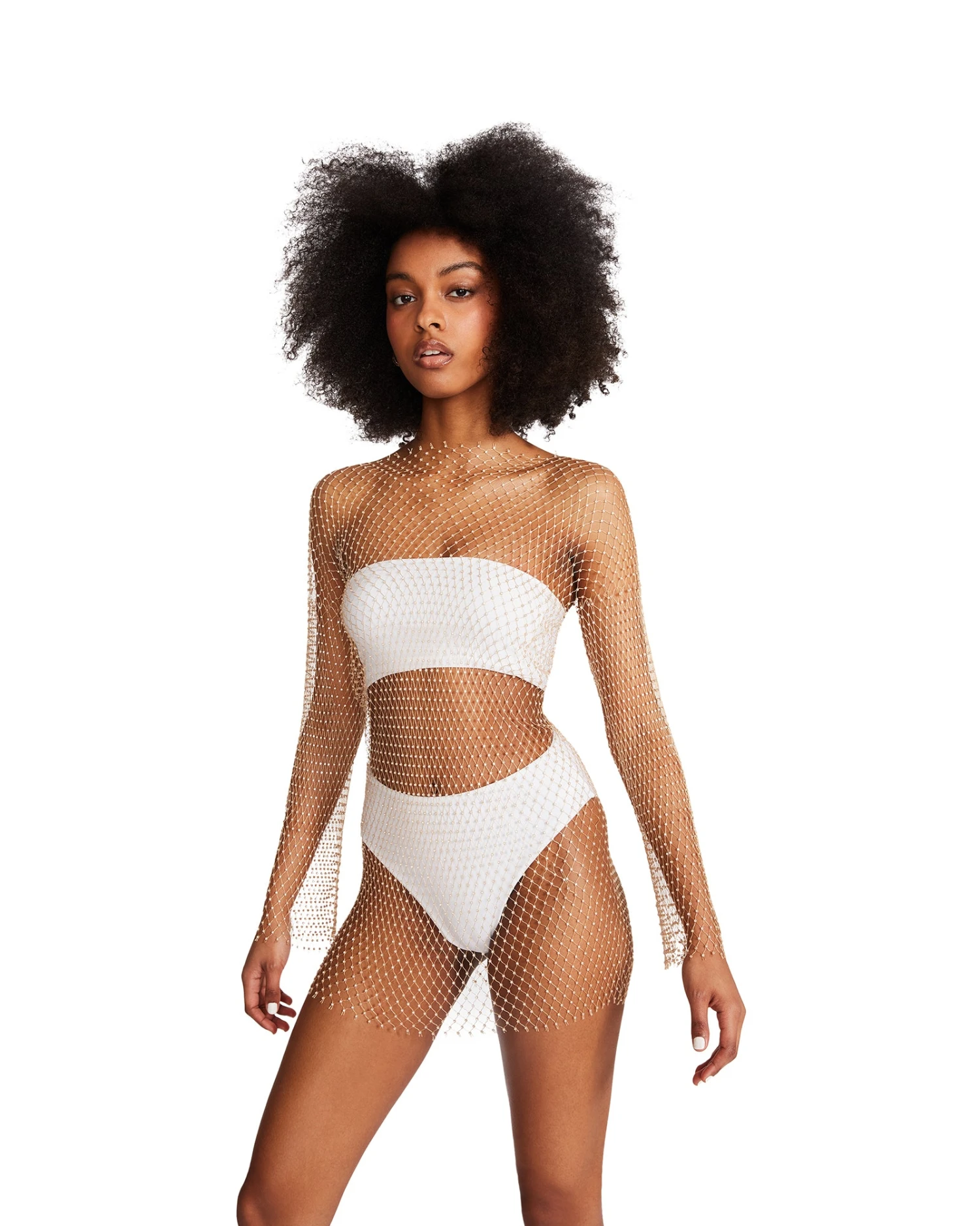 MESH RHINESTONE MINI DRESS TAN 4 MESH RHINESTONE MINI DRESS TAN - Image 4