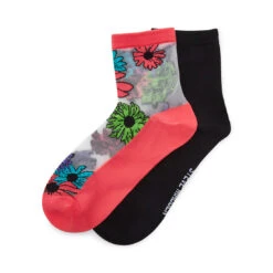 FLOWER SHEER ANKLET SOCKS PINK MULTI