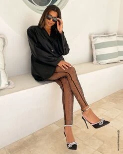 MESH RHINESTONE PANTS BLACK -Cheap Boots And Beyond Store tarianasparrowPDPImage